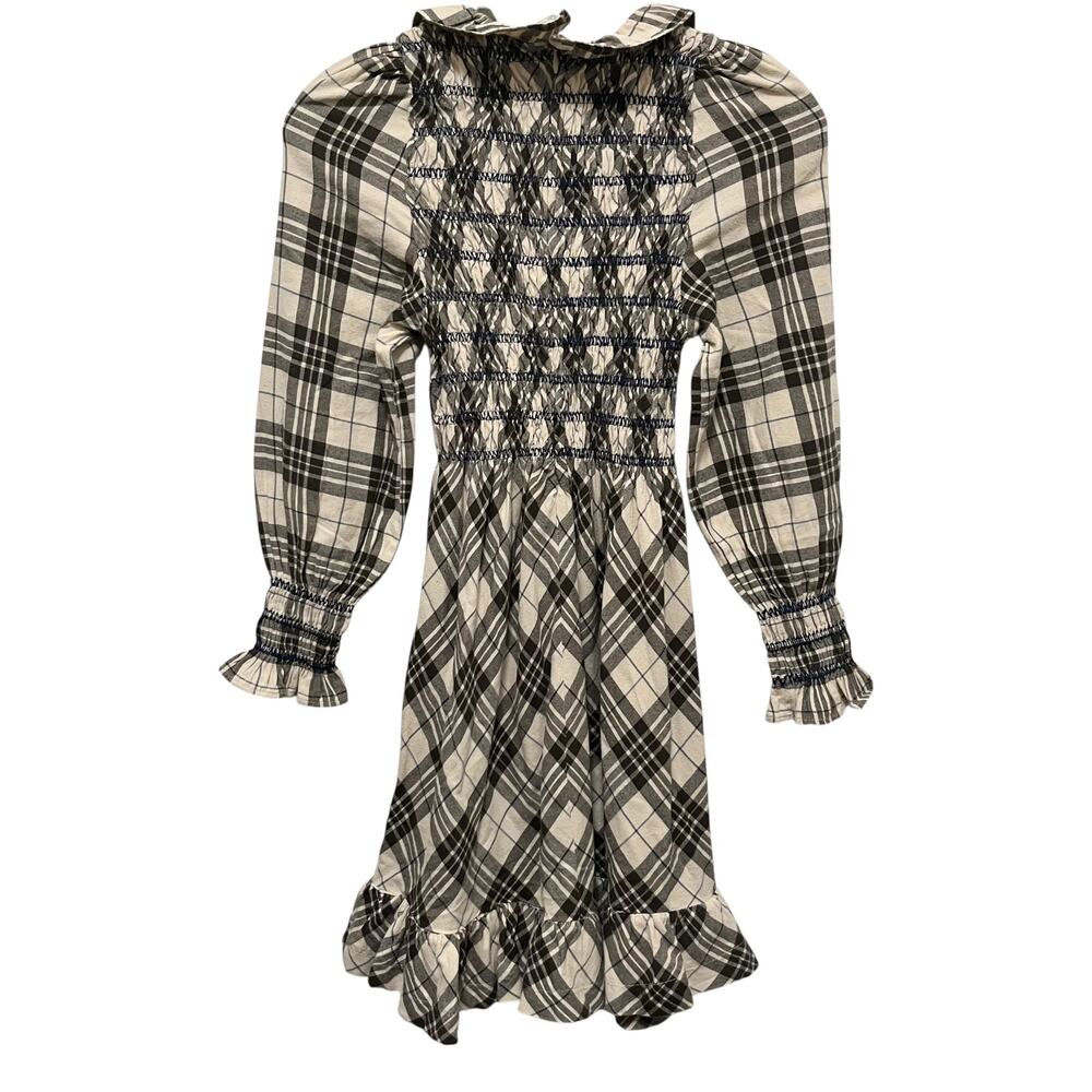 Bebe Organic Cream Brown Smocked Long Sleeve Dress - Size 12 - Picture 3 of 5